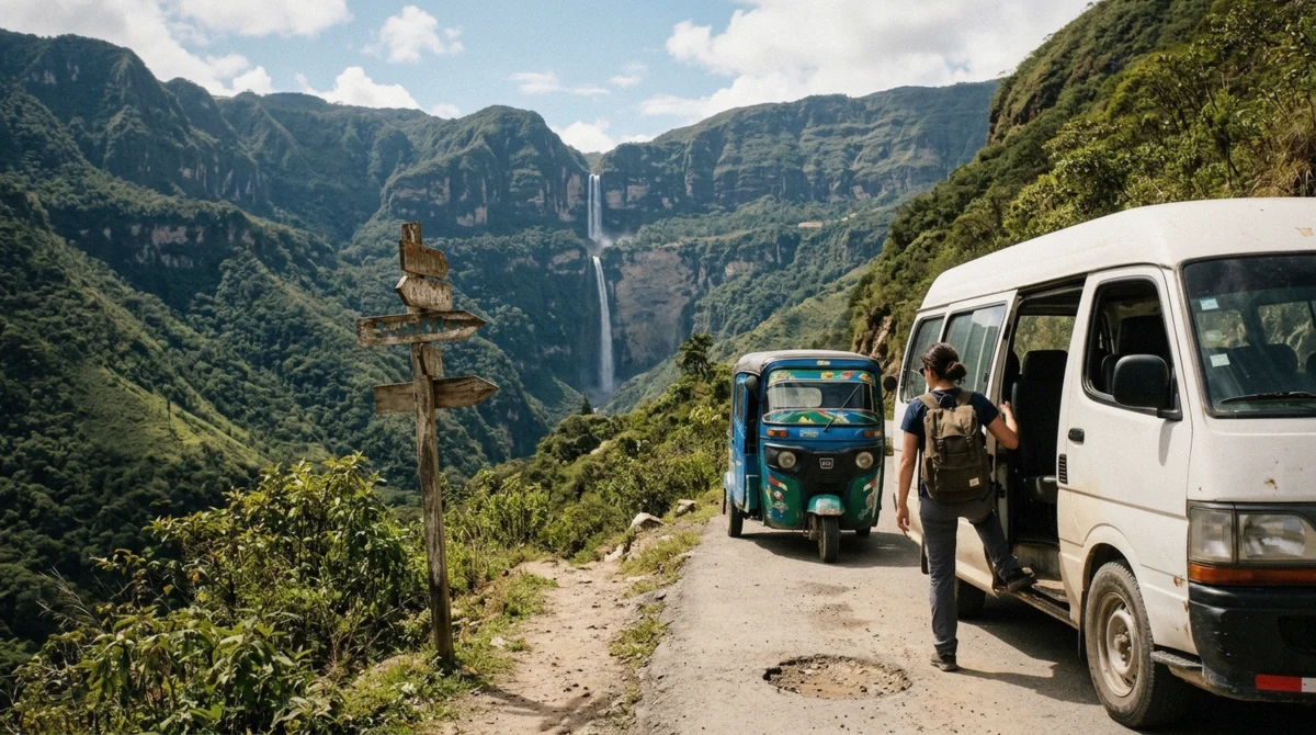 Roadside colectivo stop on the route used to get to Gocta waterfall from Chachapoyas, Amazonas, Peru
